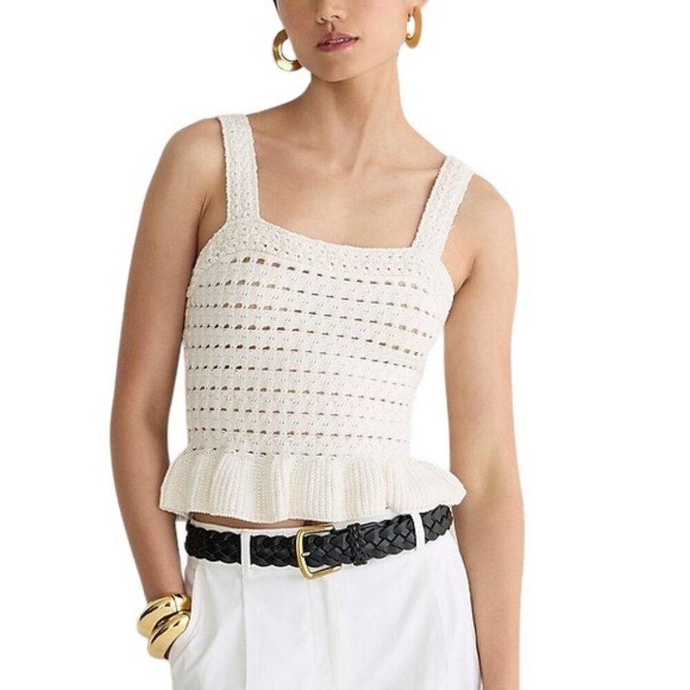 J. Crew Crochet Ruffle Sweater Tank Top Size Large Boho Festival Feminine